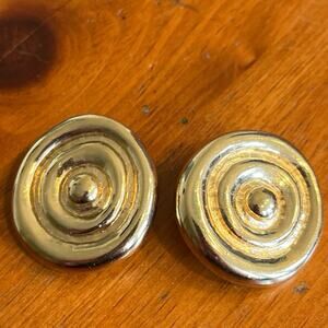 Vintage Givenchy Signed Gold Plated Swirl Circle Clip On Earrings